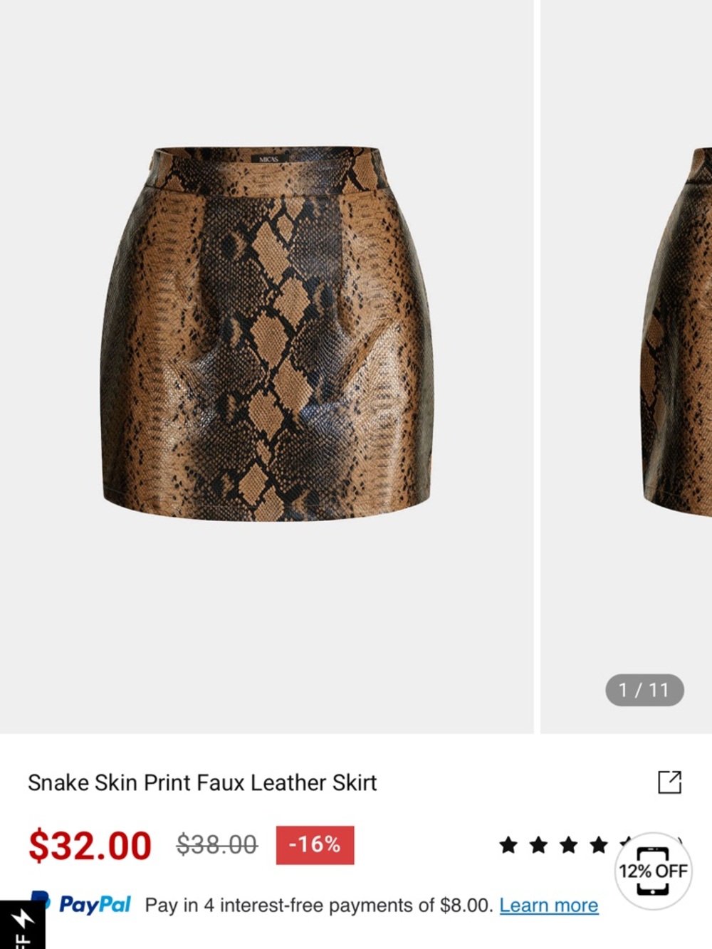 Snake-Print Faux Leather Mini Skirt - Brown/Black